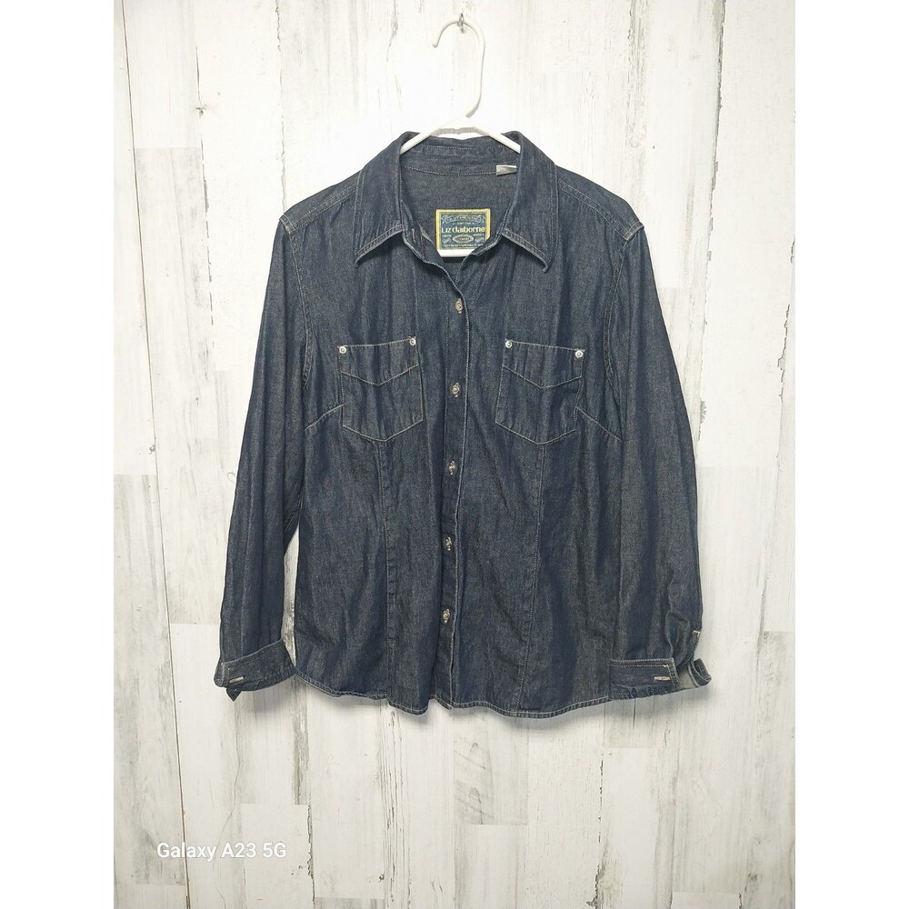 Liz Claiborne Women's Size 16 Dark Wash Denim Button Up Shirt